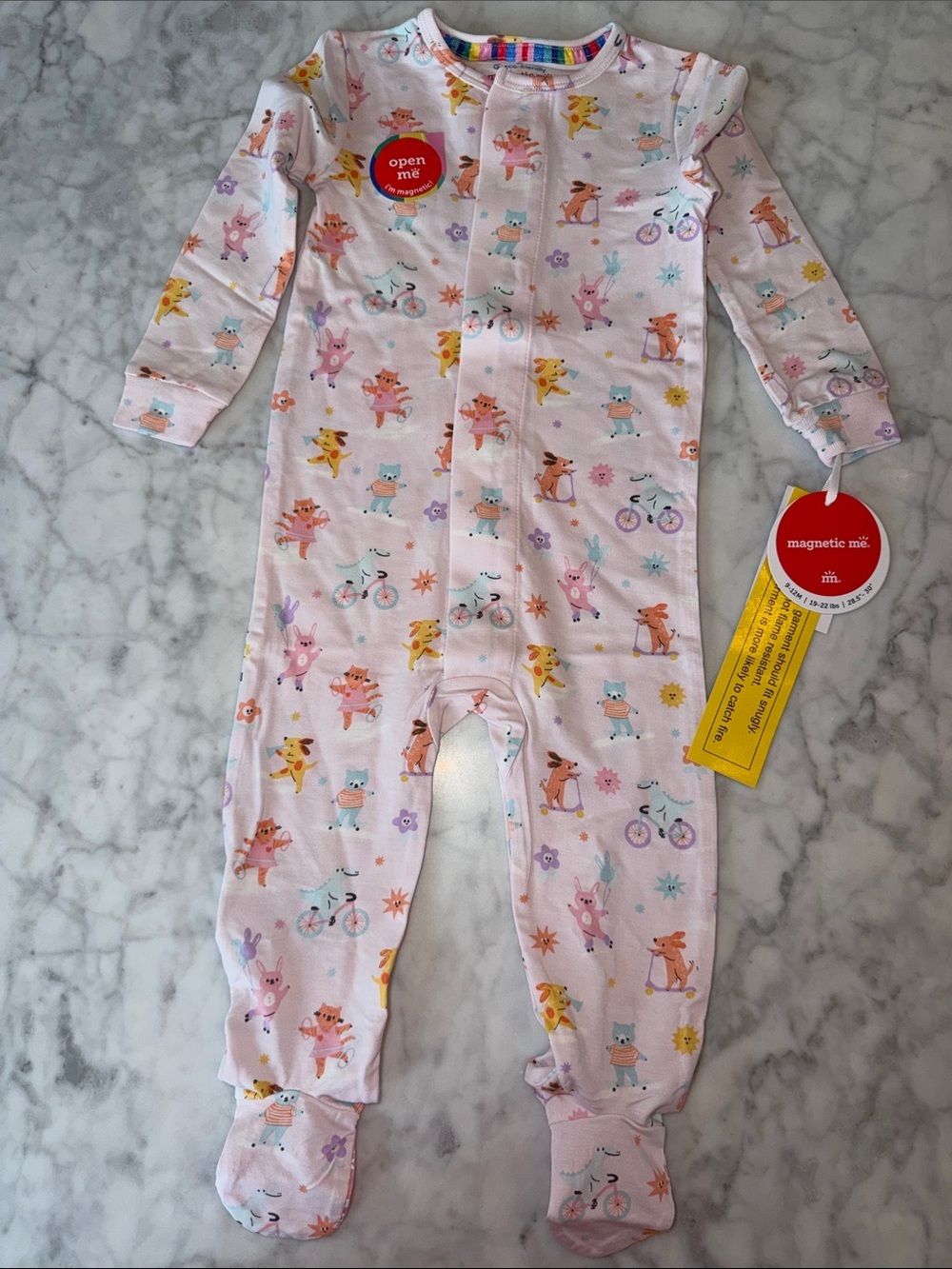 NWT Magnetic Me Modal Pink Animal & Bike Print Footed One-Piece 9/12M